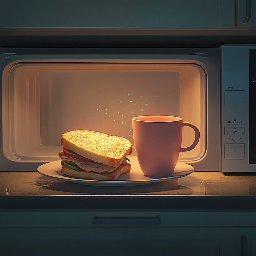 A cup, a sandwich and a microwave | Source: Midjourney