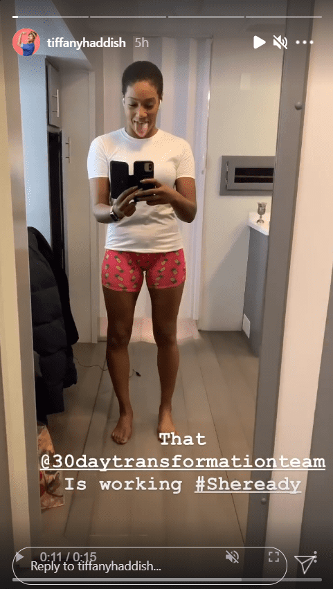 A screenshot of Tiffany Haddish's mirror selfie video showing off her fit body with her tongue out. | Photo: Instagram/Tiffanyhaddish