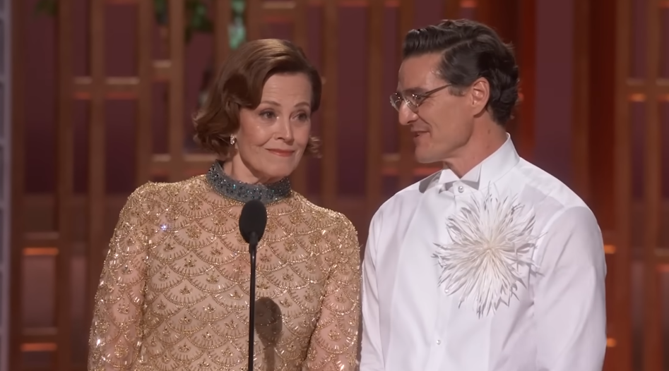 Sigourney Weaver and Pedro Pascal presenting the Best Production Design award at the 98th Academy Awards on March 15, 2026 | Source: YouTube/Star Wars