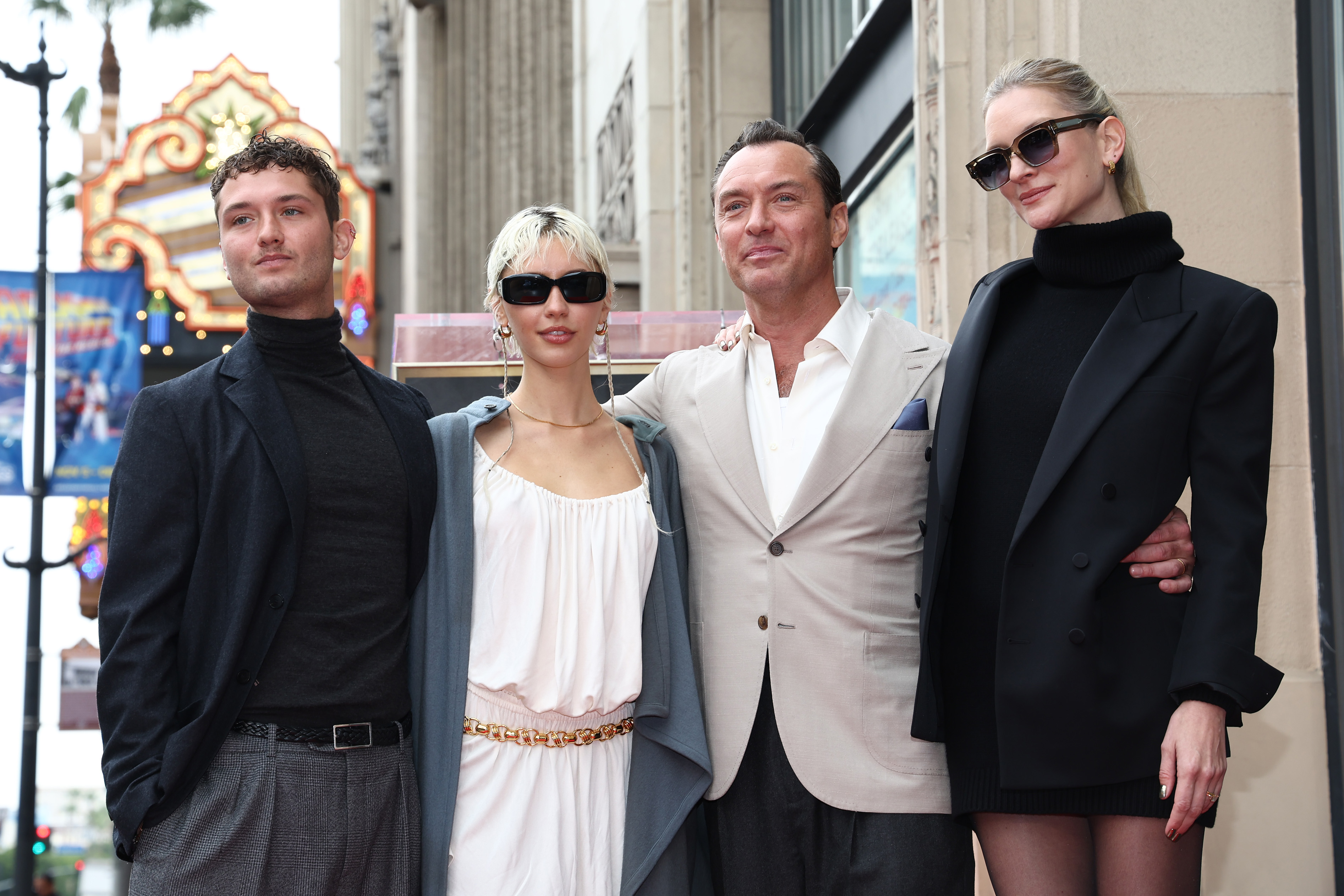 Raff Law, Iris Law, Jude Law, and Phillipa Coan on December 12, 2024, in Hollywood, California | Source: Getty Images