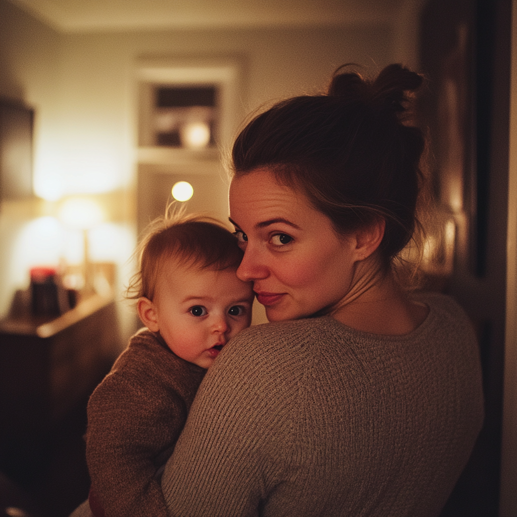 A woman holding a baby | Source: Midjourney