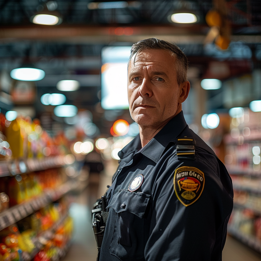 A security guard in a grocery store | Source: Midjourney