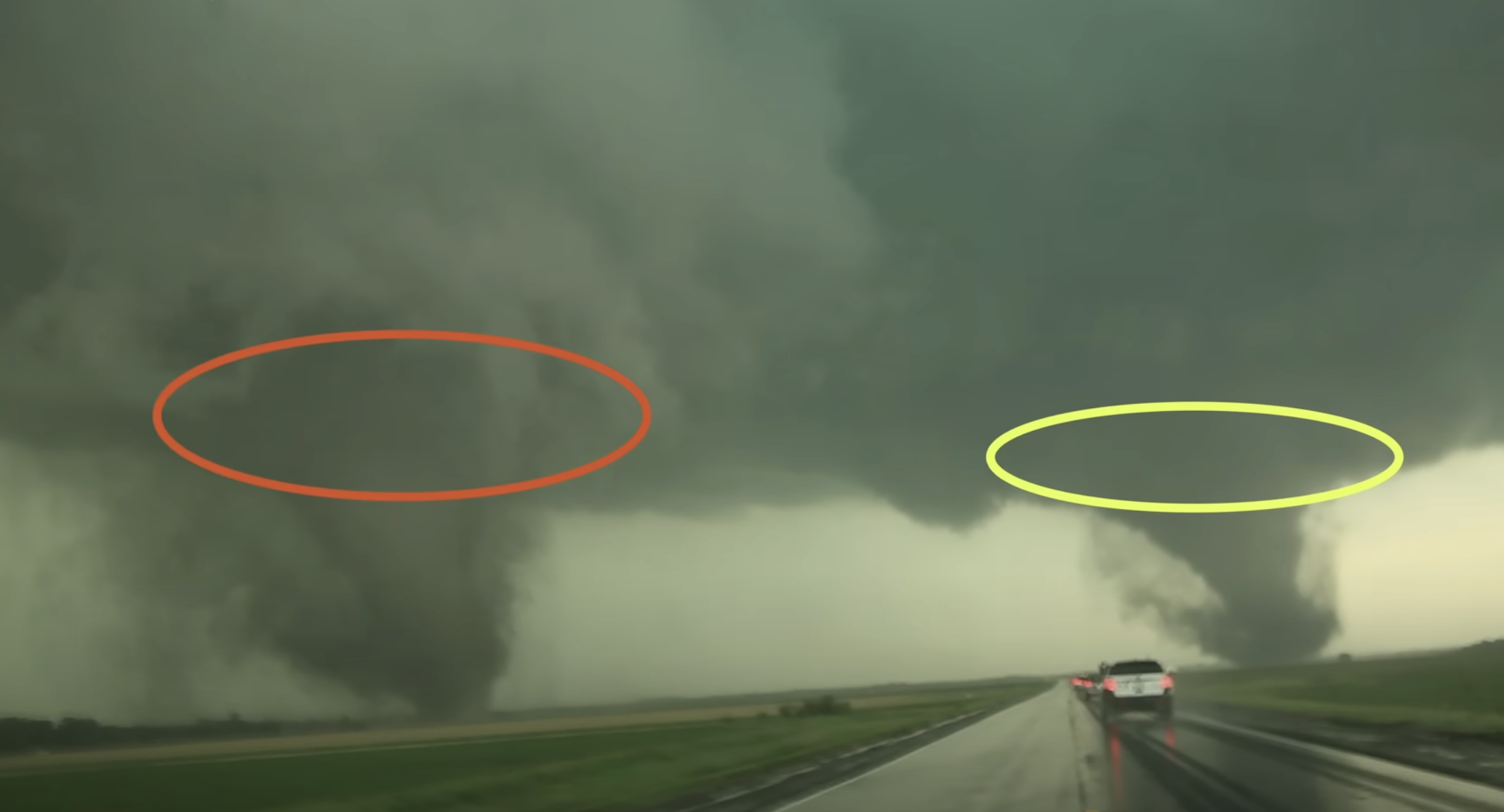 A realistic scene of twin tornadoes in a clip uploaded on July 21, 2024 | Source: YouTube/Reed Timmer