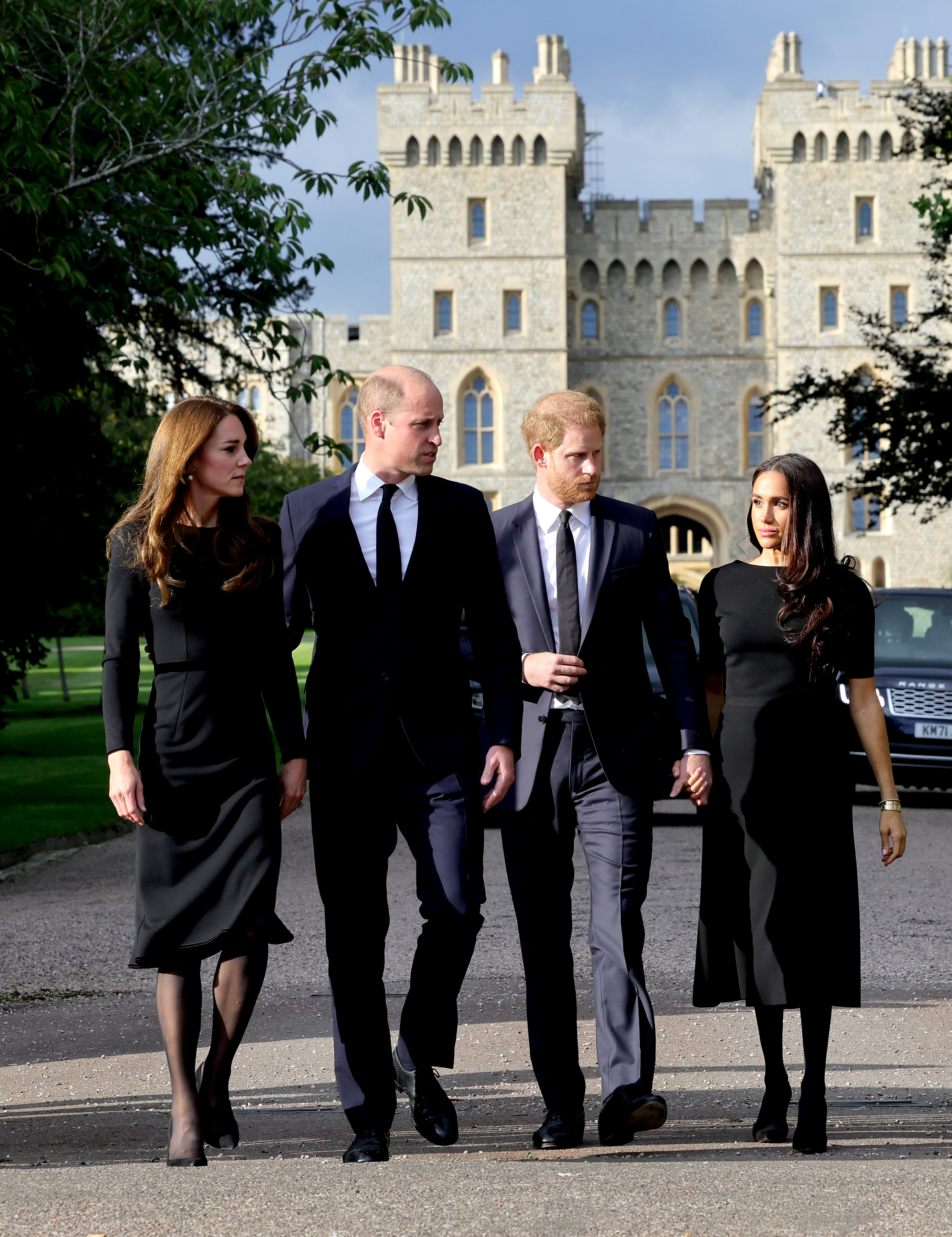 Kate Middleton, Prince William, Prince Harry and Meghan Markle on a walkabout in Windsor, England on September 10, 2022 | Source: Getty Images