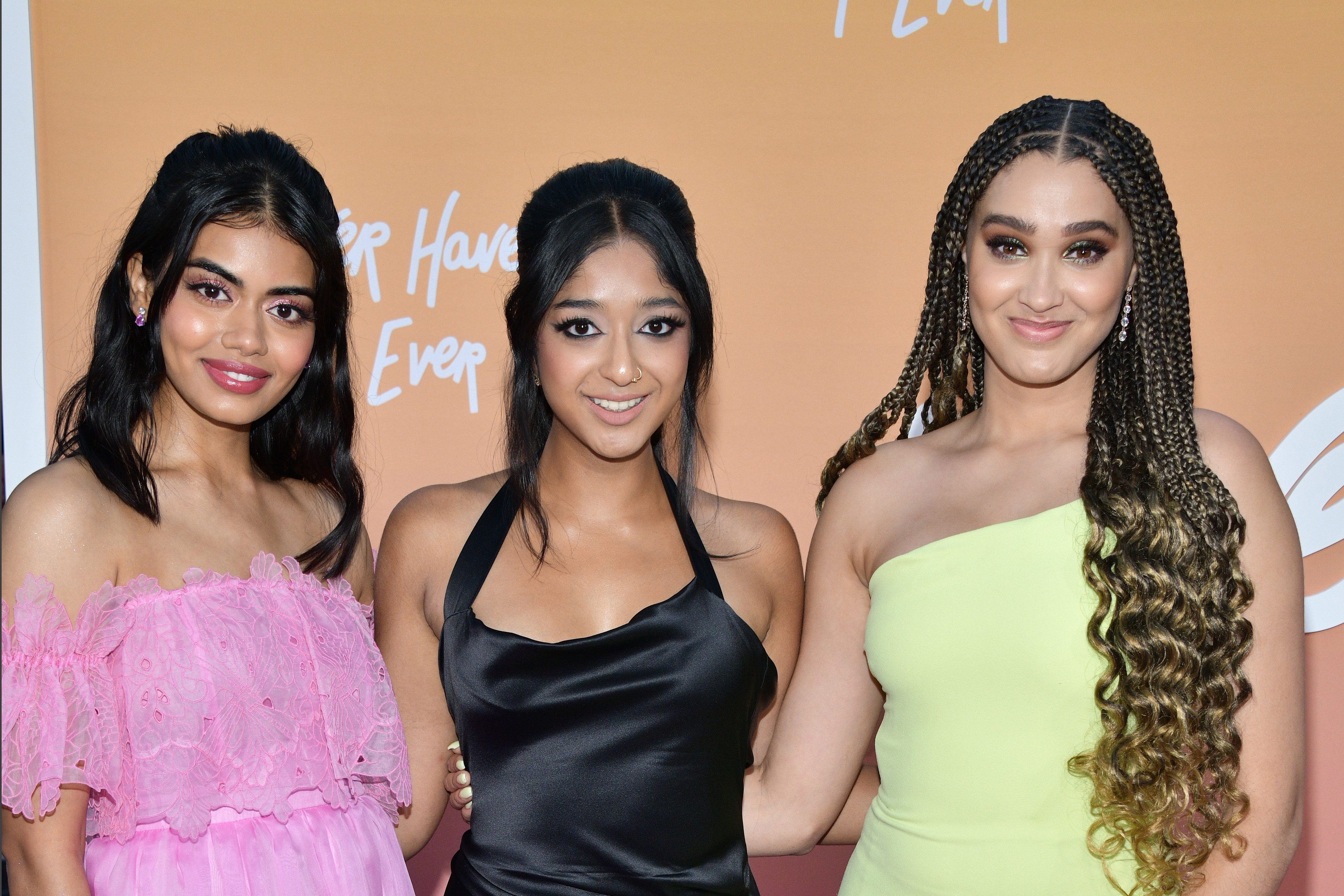 Megan Suri, Maitreyi Ramakrishnan, and Lee Rodriguez attend the Los Angeles premiere of Netflix's "Never Have I Ever" Season 3 at Westwood Village Theater on August 11, 2022, in Los Angeles, California. | Source: Getty Images