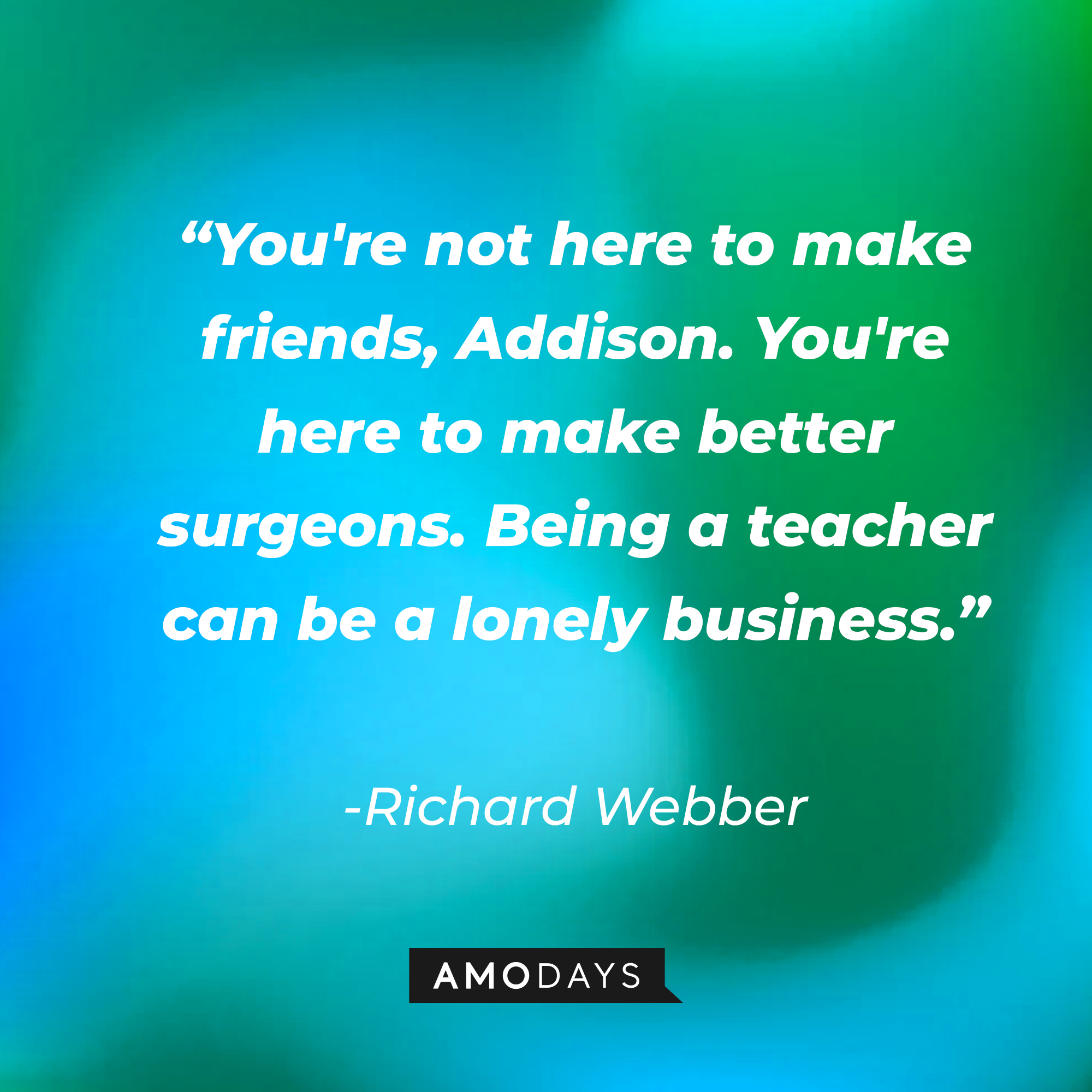 Richard Webber with his quote: "You're not here to make friends, Addison. You're here to make better surgeons. Being a teacher can be a lonely business." | Source: Amodays