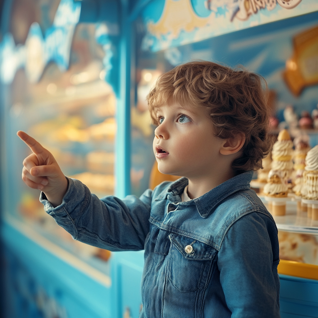 Harry pointing at an ice cream stand | Source: Midjourney