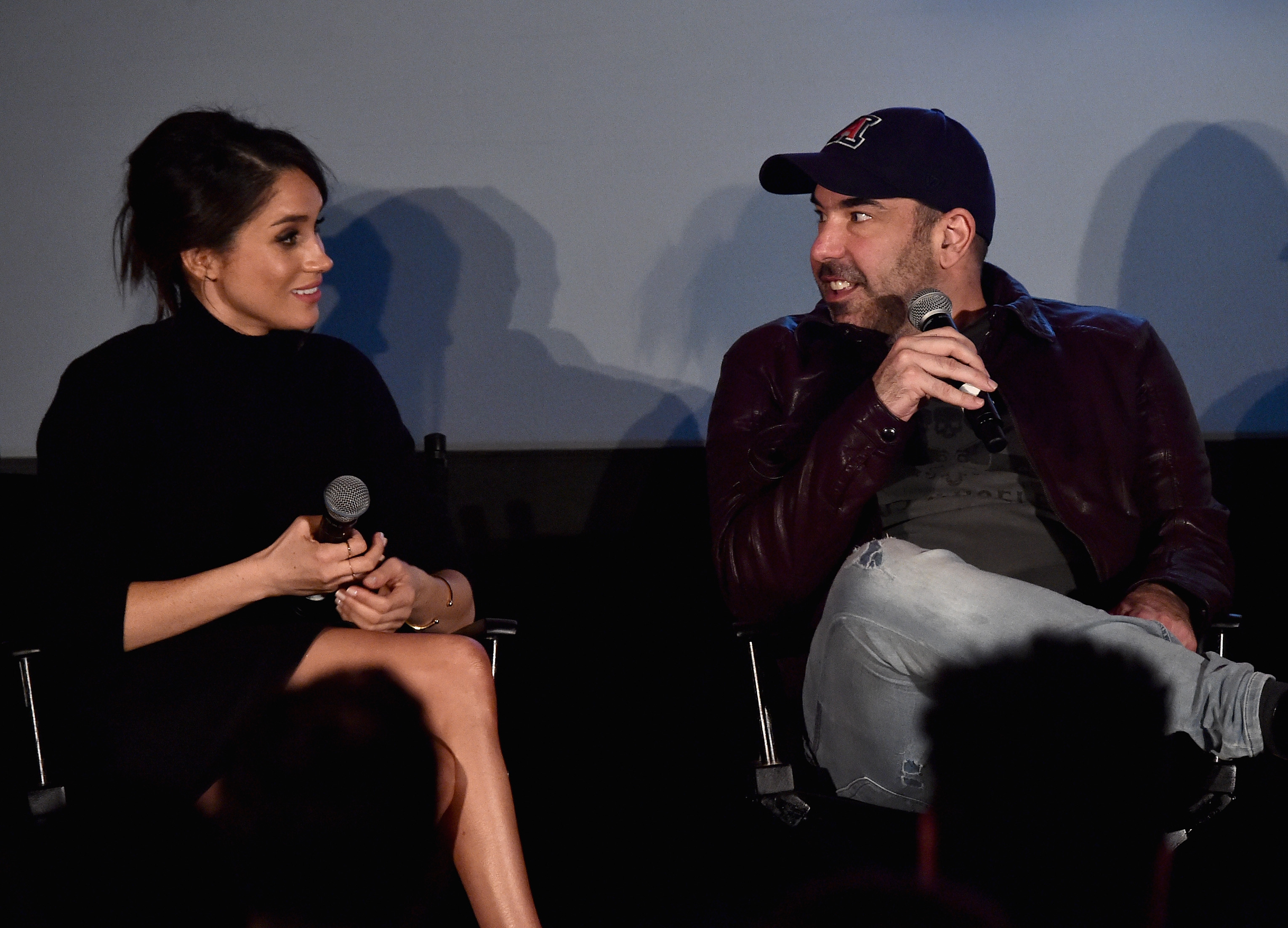 Meghan Markle and Rick Hoffman attend a Q&A following the premiere of USA Network's "Suits" Season 5 in Los Angeles, California, on January 21, 2016. | Source: Getty Images