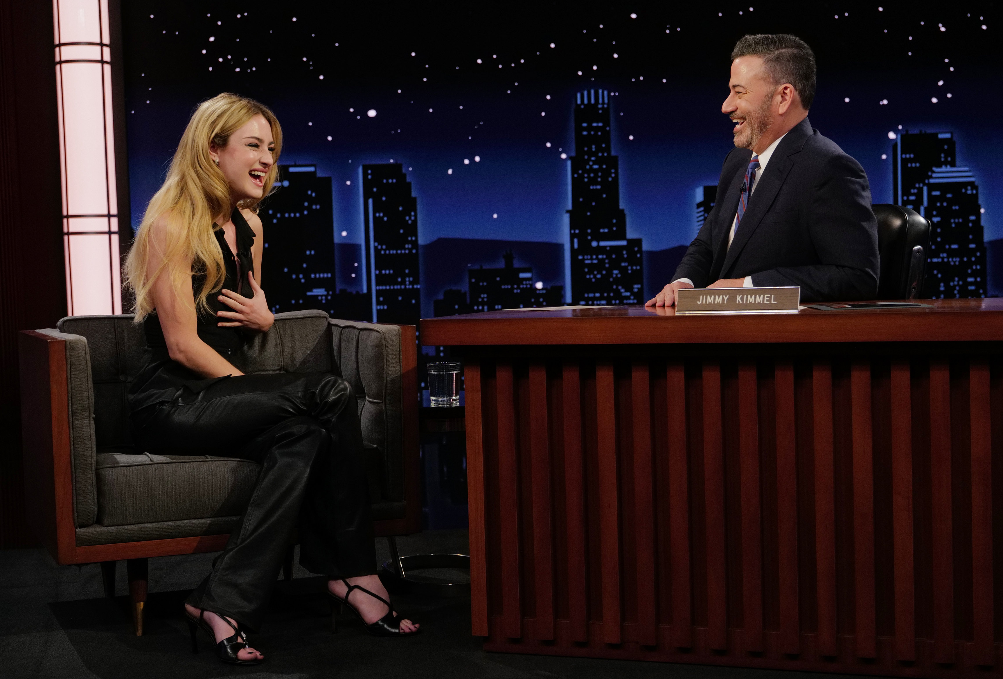 Jimmy Kimmel is with Grace Van Patten during an episode on "Jimmy Kimmel Live" in 2025 | Source: Getty Images
