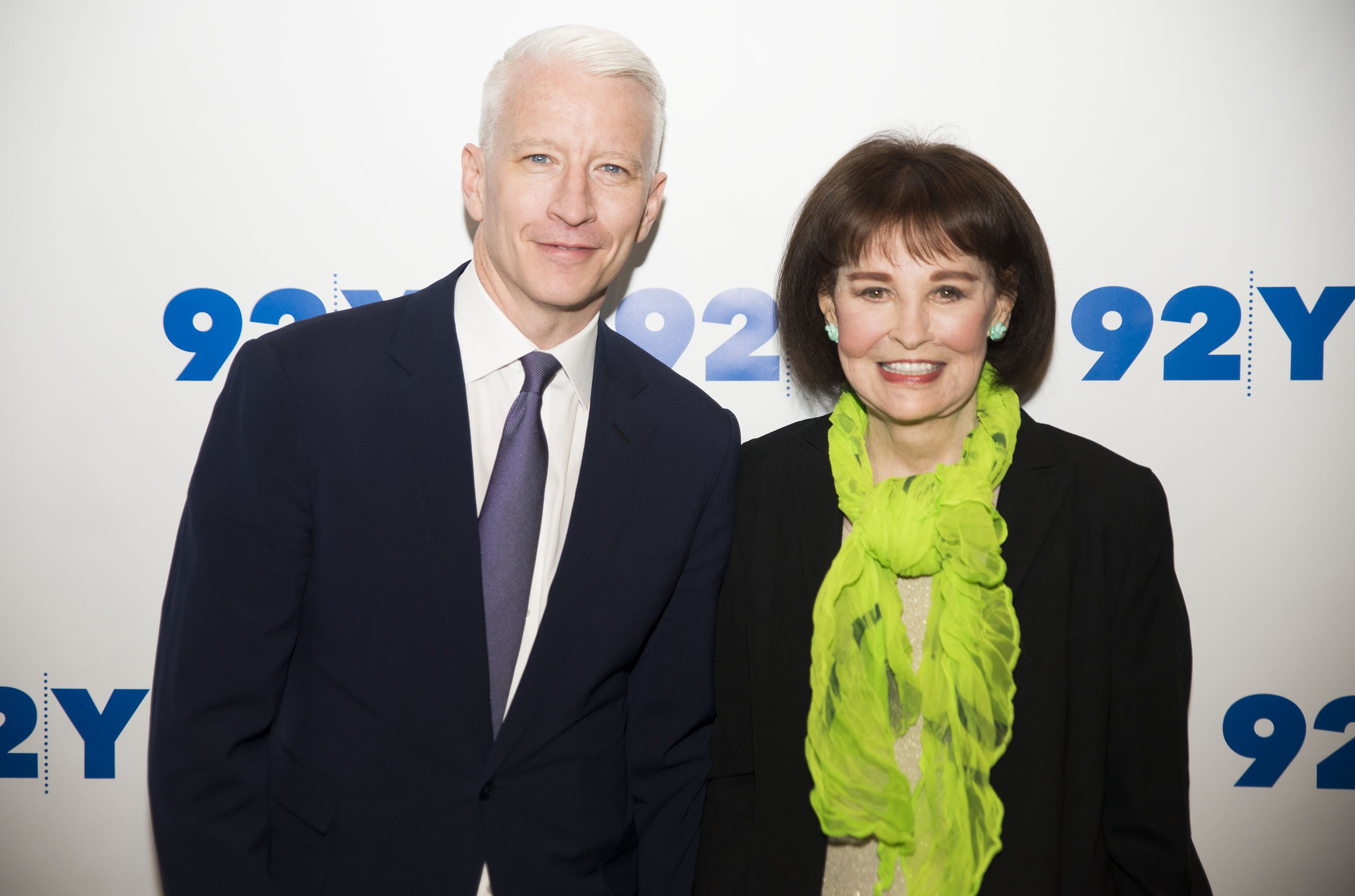Anderson Cooper and Gloria Vanderbilt attend A Conversation With Anderson Cooper And Gloria Vanderbilt at 92Y on April 14, 2016 in New York City. | Source: Getty Images