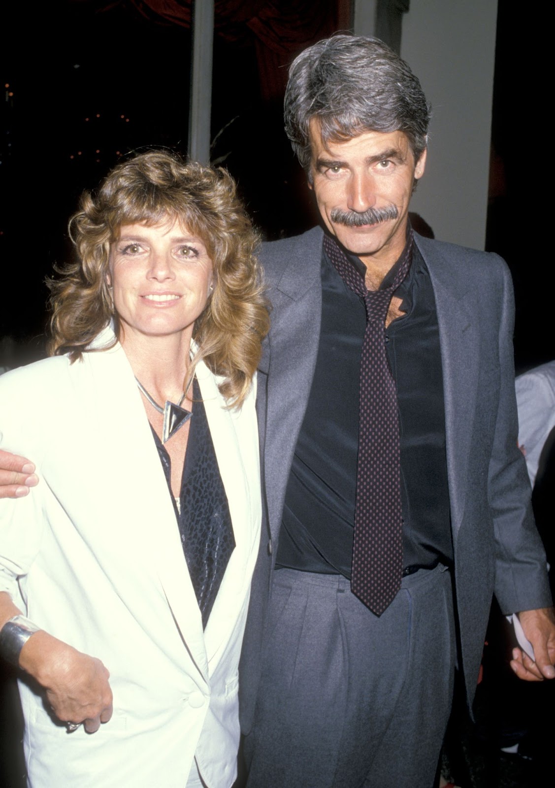 Katharine Ross and Sam Elliott at the wrap-up party for the first season of "The Colbys" on April 13, 1986, in Beverly Hills, California. | Source: Getty Images