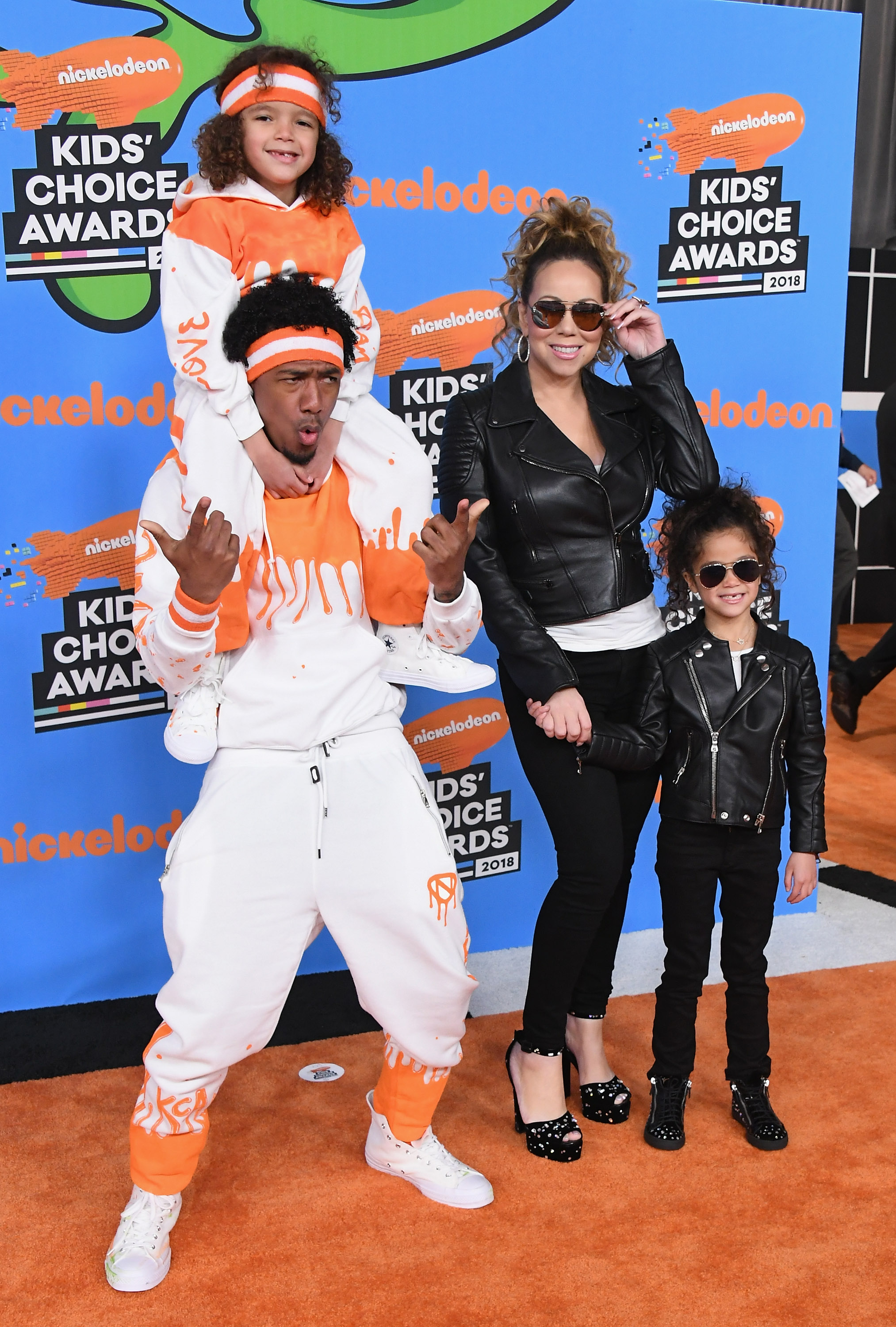 Nick Cannon and Mariah Carey with Moroccan and Monroe attend Nickelodeon's 2018 Kids' Choice Awards at The Forum in Inglewood, California on March 24. | Source: Getty Images