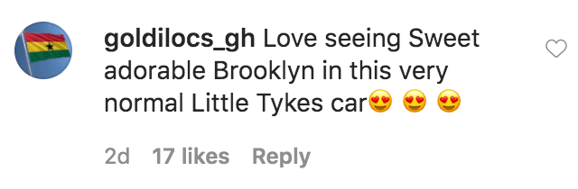 A fan commented on a photo of Kenya Moore and Marc Daly's daughter Brooklyn Daly sitting in a colorful toy car | Source: Instagram.com/thebrooklyndaly
