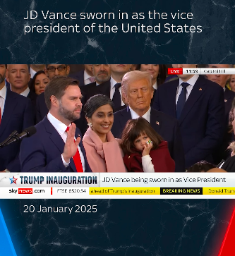 JD and Usha Vance with their daughter and Donald Trump during the inauguration. | Source: Instagram/skynews