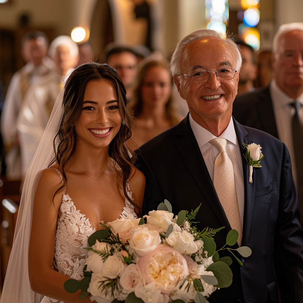 A grandfather walks his granddaughter down the aisle | Source: Midjourney