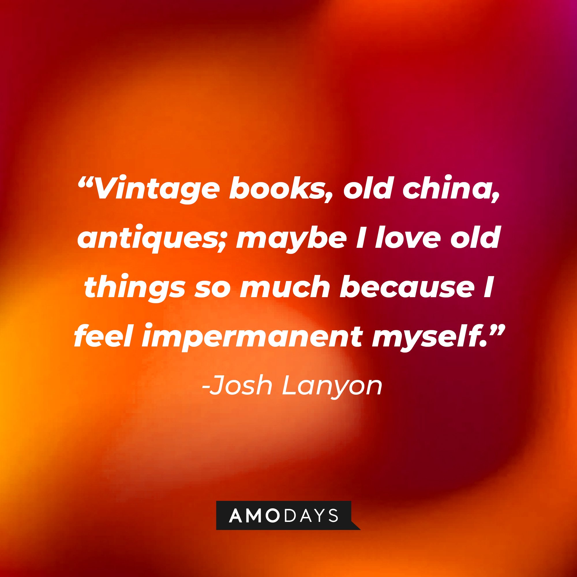 Josh Lanyon’s quote: "Vintage books, old china, antiques; maybe I love old things so much because I feel impermanent myself." | Image: AmoDays
