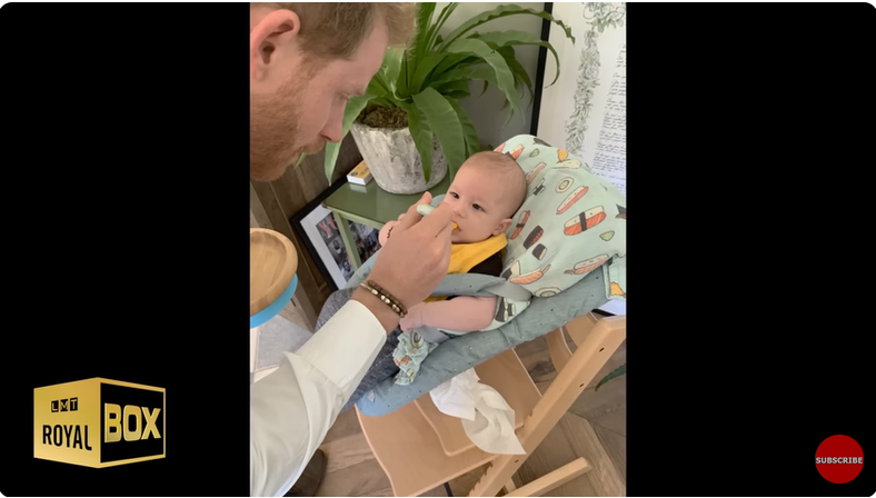 Prince Harry, Duke of Sussex feeds Archie Harrison Mountbatten-Windsor at home from a YouTube video dated December 15, 2022 | Source: Youtube/@LMT