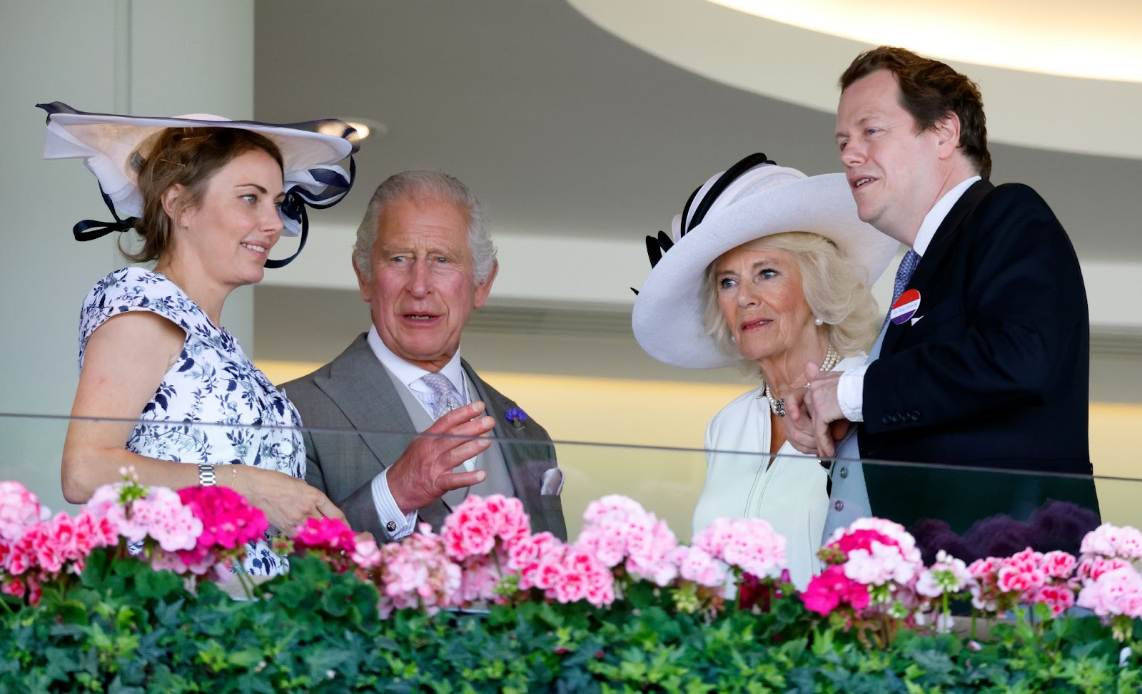 Laura Lopes, King Charles, Queen Camilla, and Tom Parker Bowles attended day four of Royal Ascot on June 23, 2023, in England. The family enjoyed one of Britain’s most prestigious events, showcasing the unique bond shared within their blended family. | Source: Getty Images