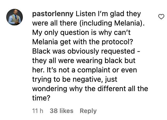 User comment about Melania Trump, dated November 28, 2023 | Source: Instagram/todayshow
