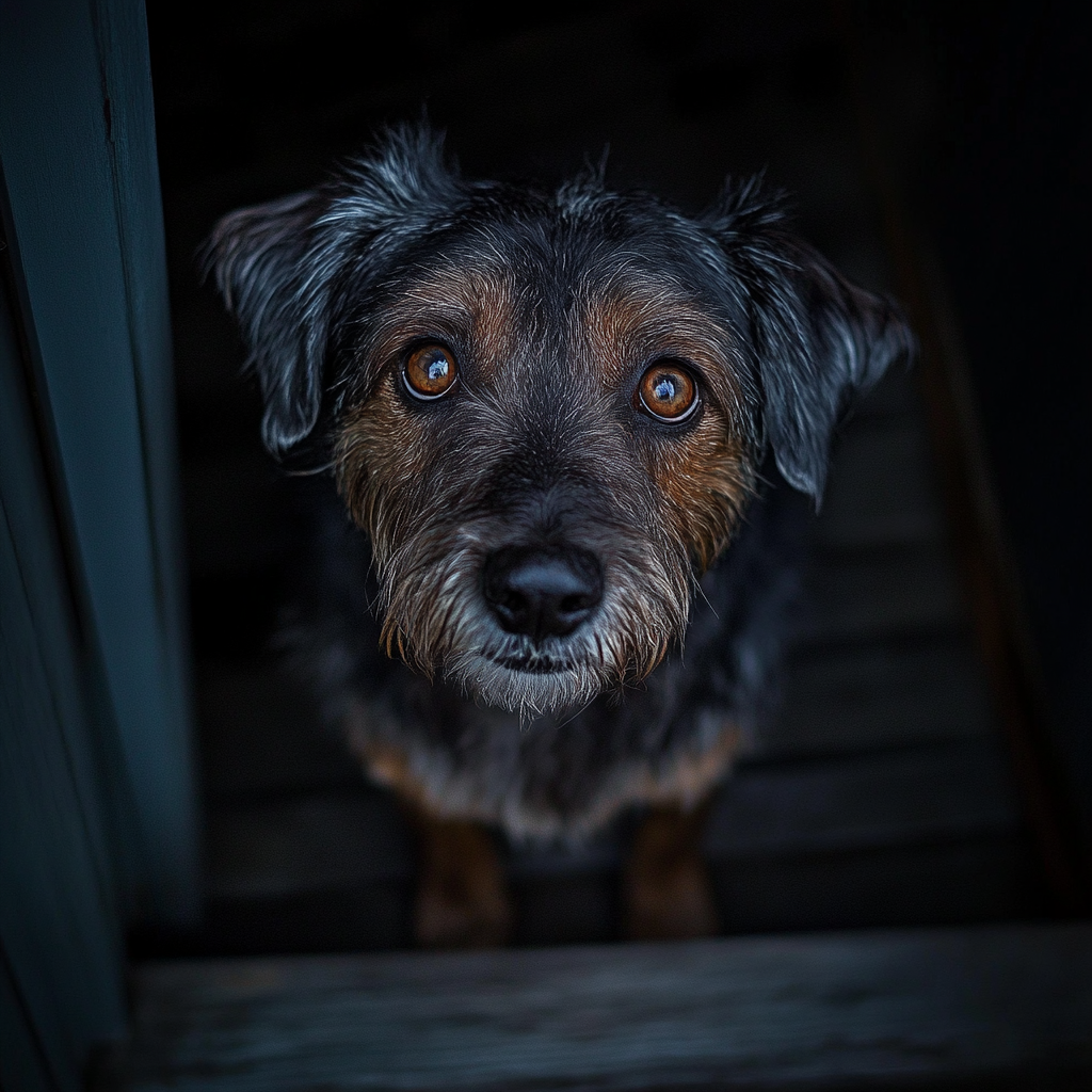 A sad mutt on the porch | Source: Midjourney