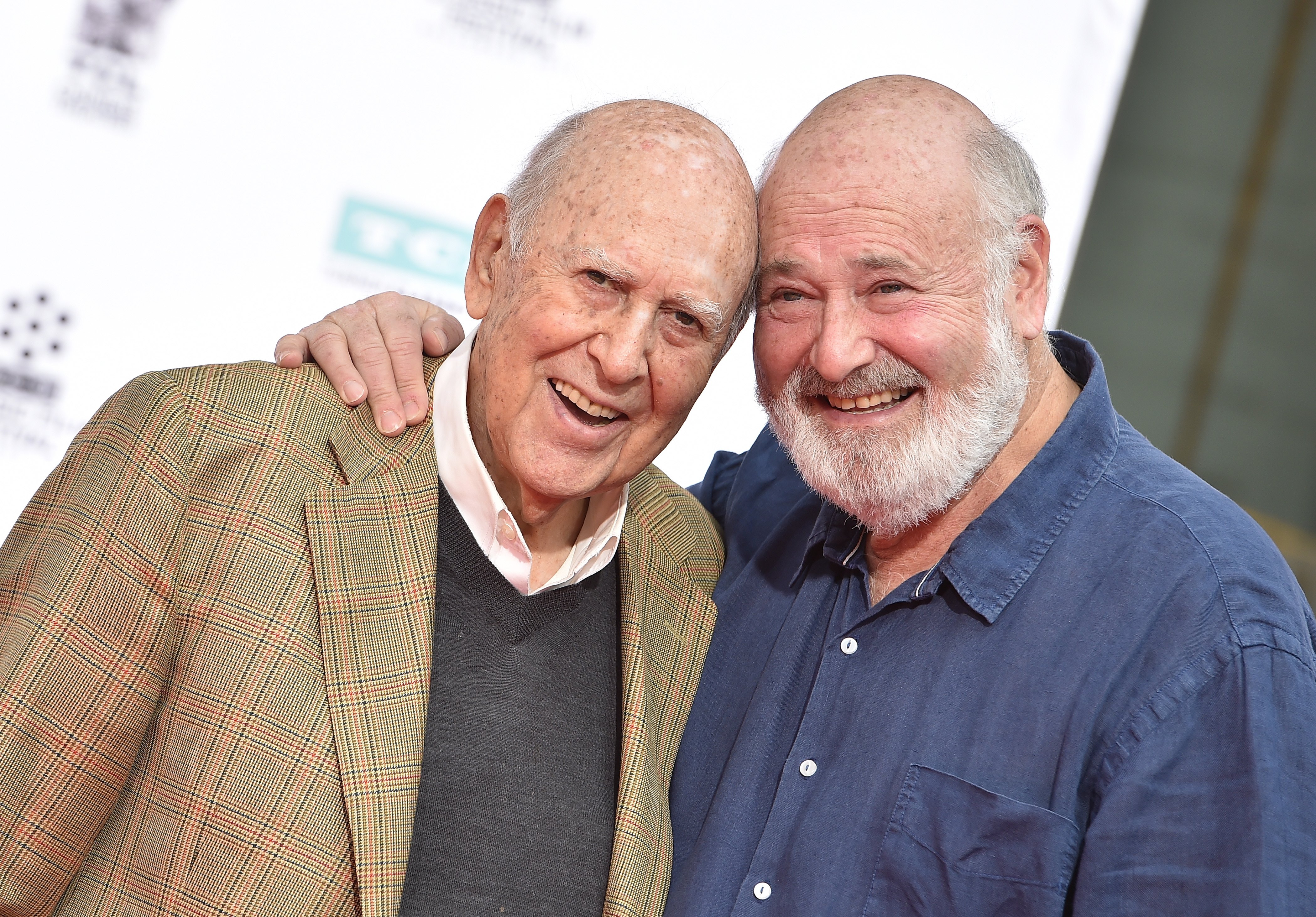 Carl Reiner and Rob Reiner are honored with a Hand and Footprint Ceremony on April 7, 2017, in Hollywood, California. | Source: Getty Images.