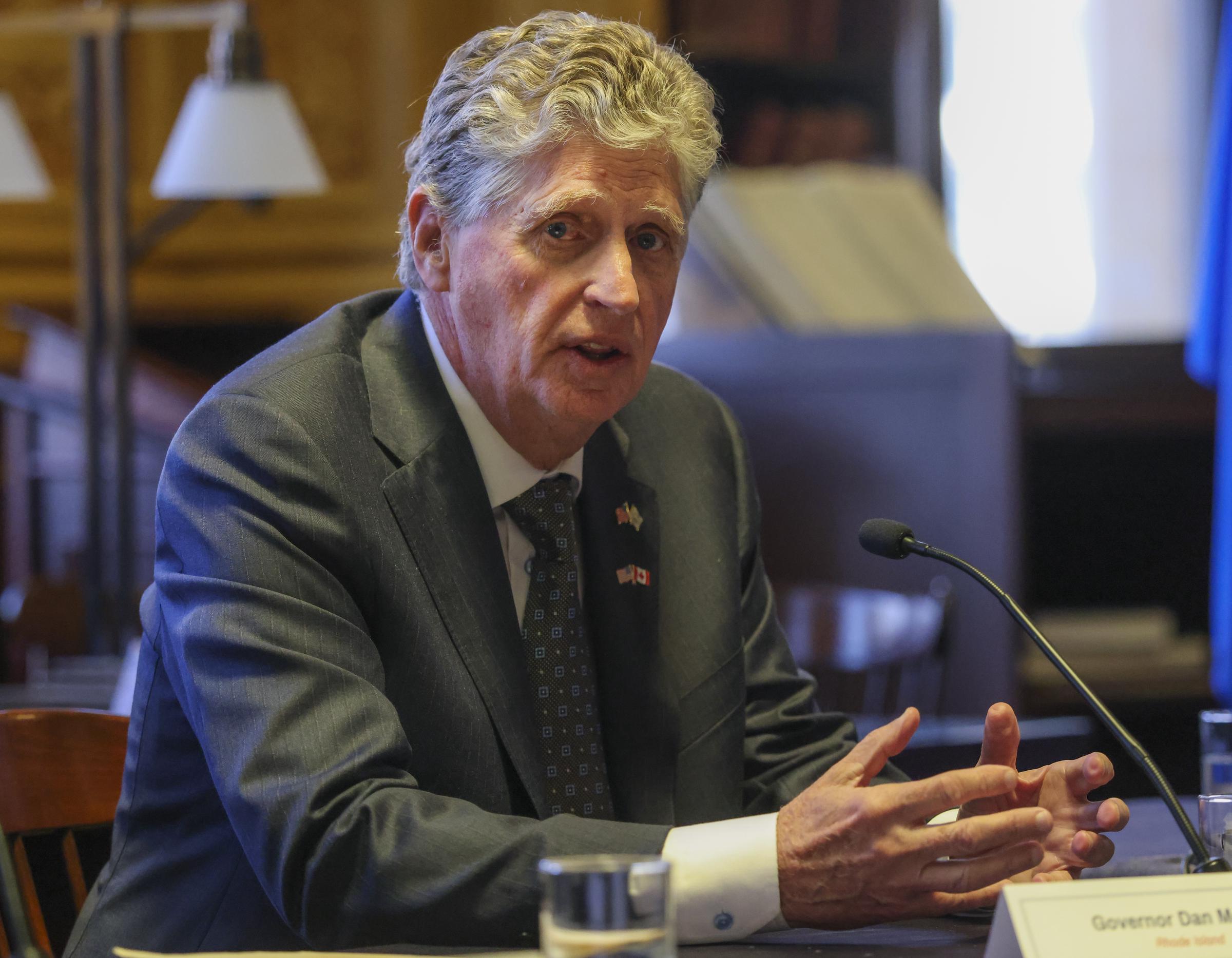 Dan McKee speaks during an event that featured Northeast governors and Canadian premiers at the State House Library on June 16, 2025 | Source: Getty Images