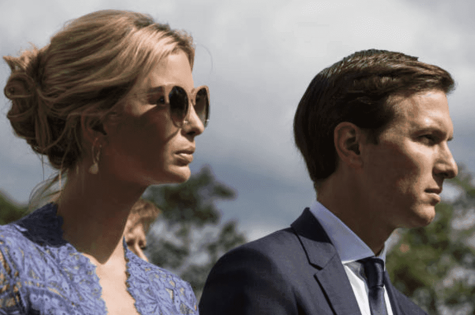  Ivanka Trump and her husband, Jared Kushner listen a joint press conference with President Donald Trump and Lebanon's prime minister, Saad Hariri, in  the White House Rose Garden, on Tuesday, July 25, 2017, Washington D.C. | Source: Zach Gibson/Bloomberg via Getty Images