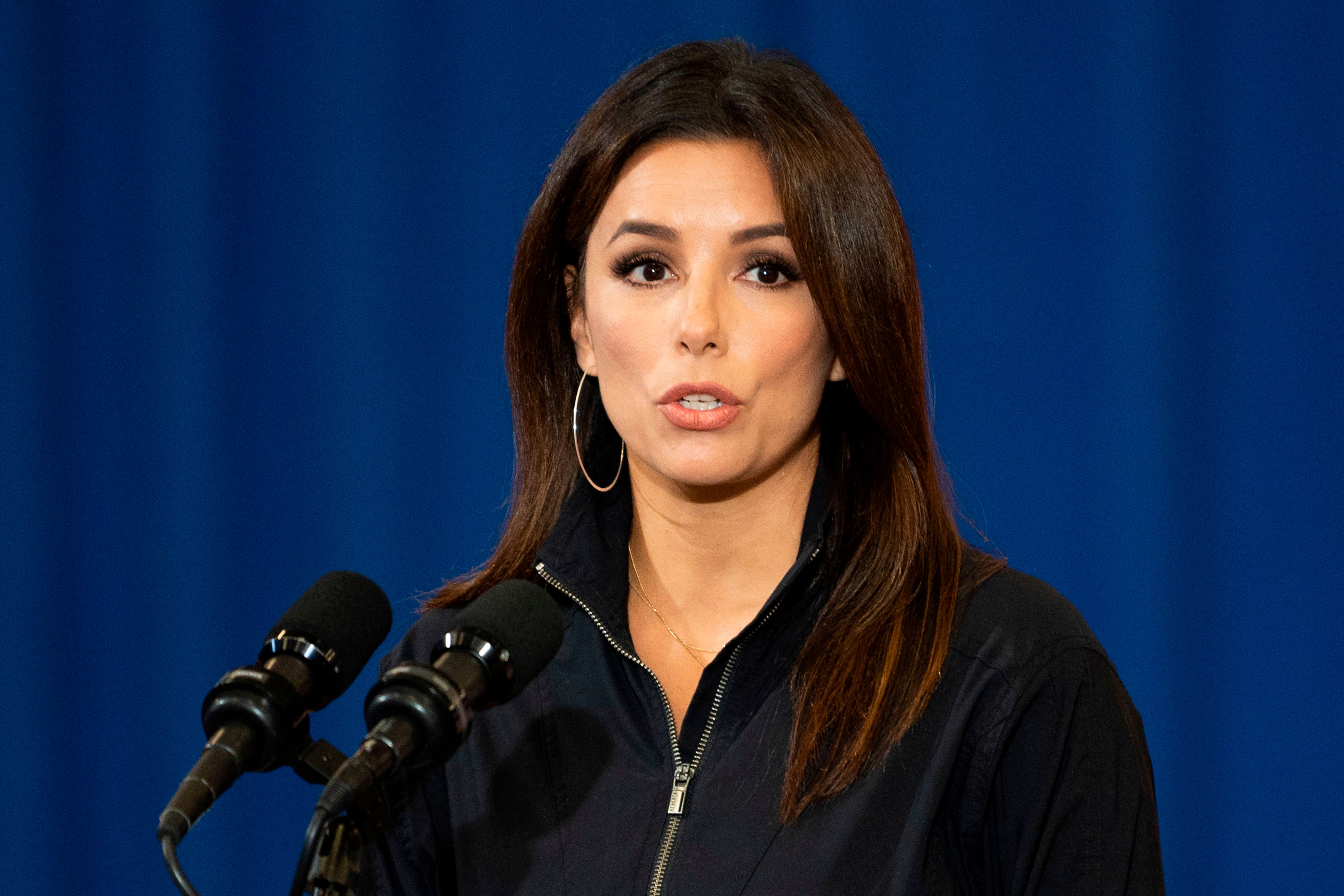 Eva Longoria, actress, activist, and Co-Founder of Latino Victory, speaks before Democratic Presidential Candidate Joe Biden as they participate in a Hispanic Heritage Month event at the Osceola Heritage Park in Kissimmee, Florida on September 15, 2020 | Photo: Getty Images