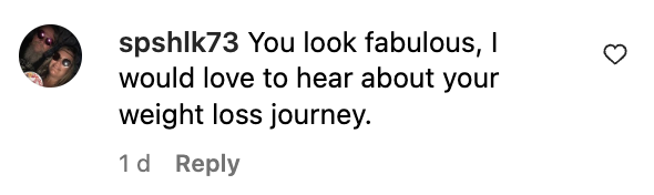 A comment left on a post showing Kelly Osbourne's weight loss in 2023 | Source: instagram.com/kellyosbourne/