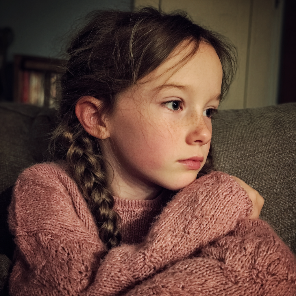 A little girl wearing a pink sweater | Source: Midjourney