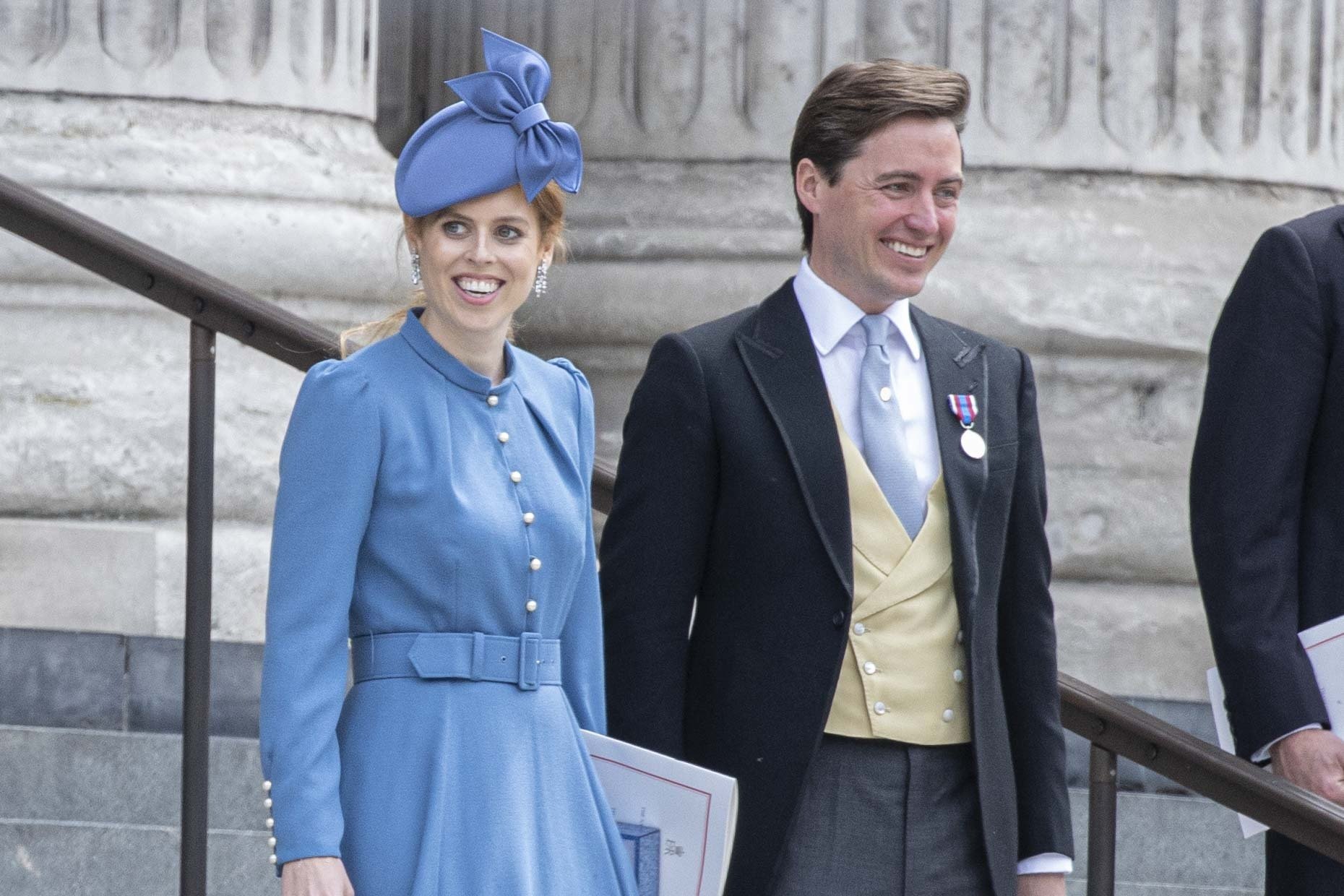 Princess Beatrice and Edoardo Mapelli Mozzi attend the National Service of Thanksgiving at St. Paul's Cathedral on June 03, 2022 in London, England.  |  Source: Getty Images
