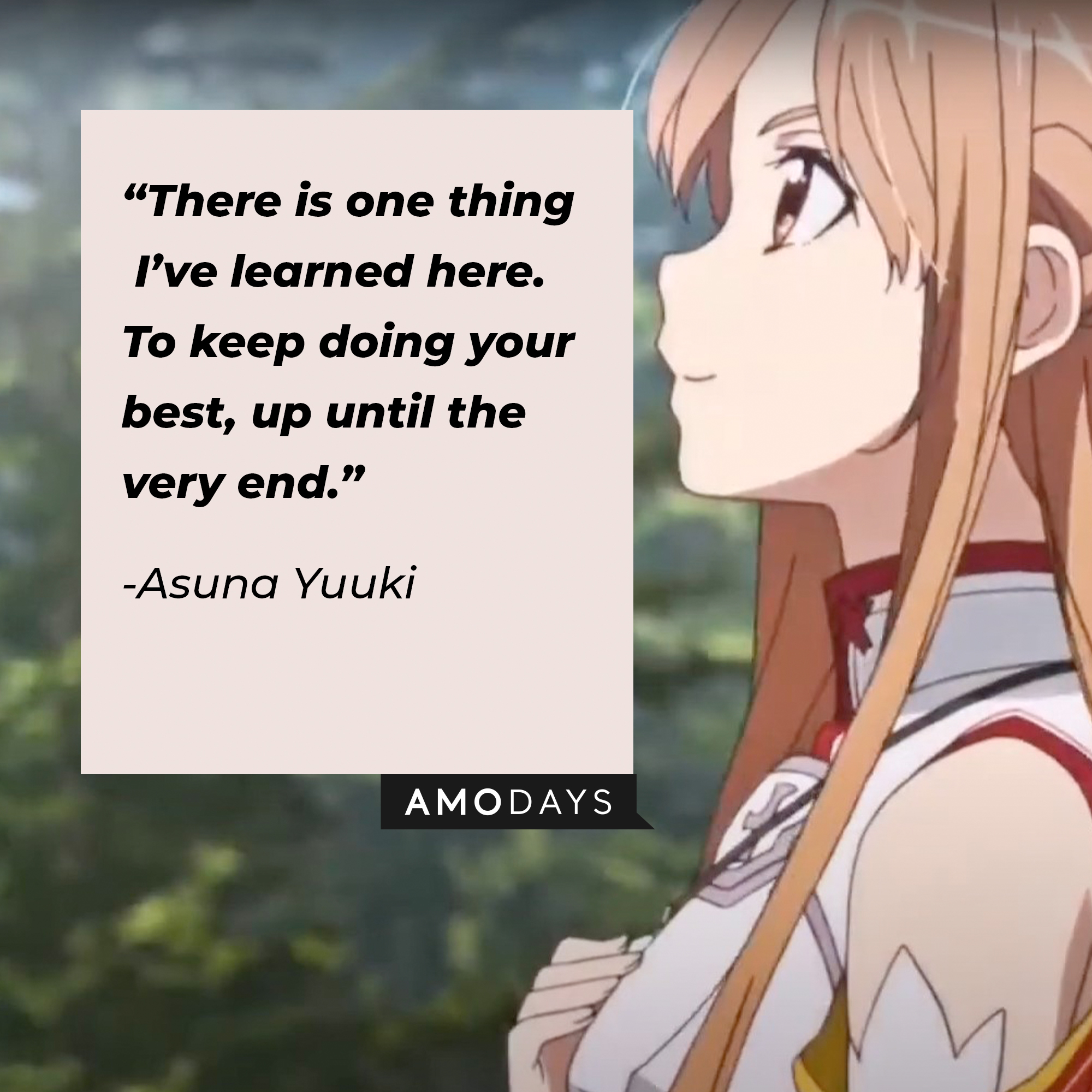 A picture of Asuna Yuuki with her quote: “There is one thing I’ve learned here. To keep doing your best, up until the very end.” | Source: facebook.com/SwordArtOnlineUSA