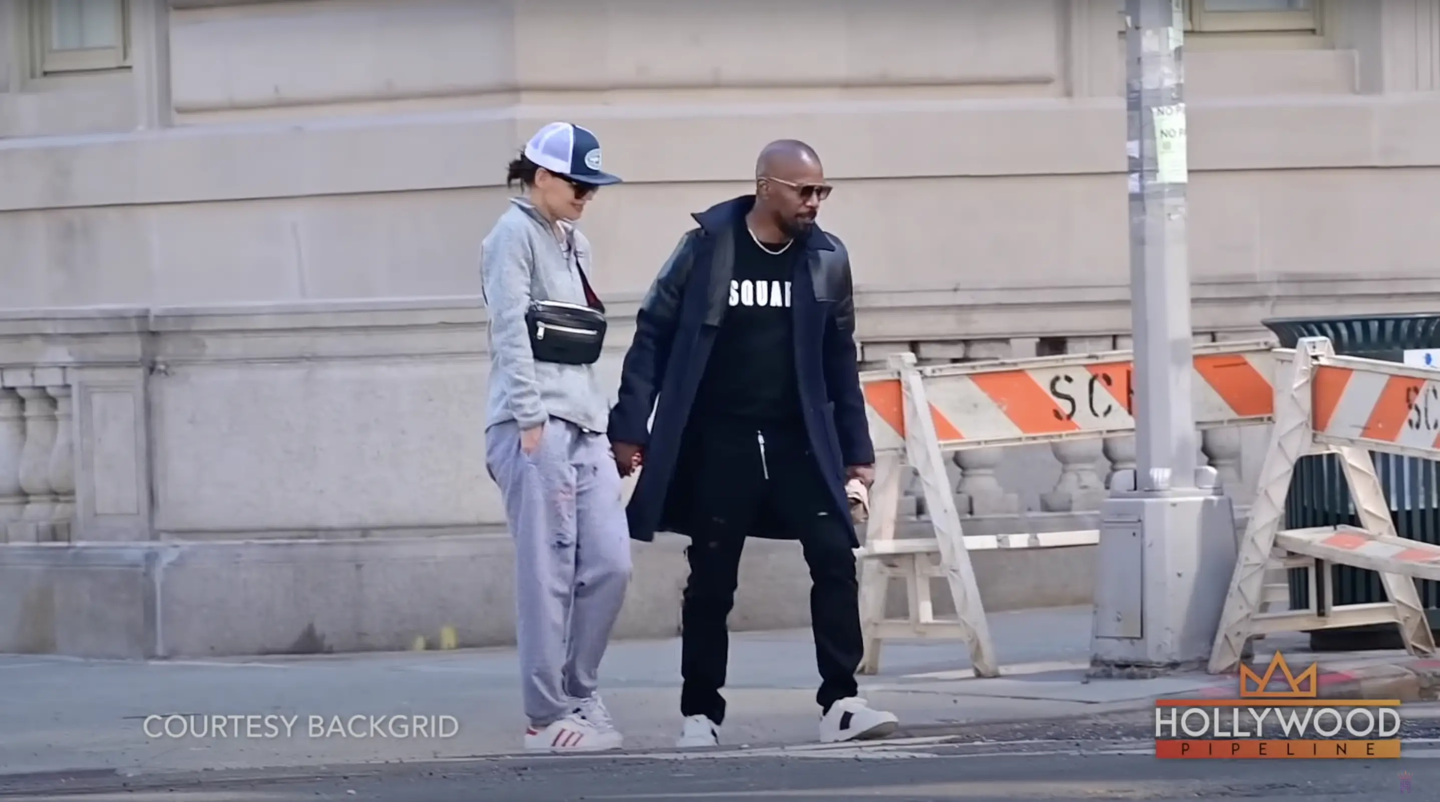 Jamie Foxx and Katie Holmes seen holding hands in a YouTube video dated April 17, 2019 | Source: youtube.com/@HollywoodPipeline
