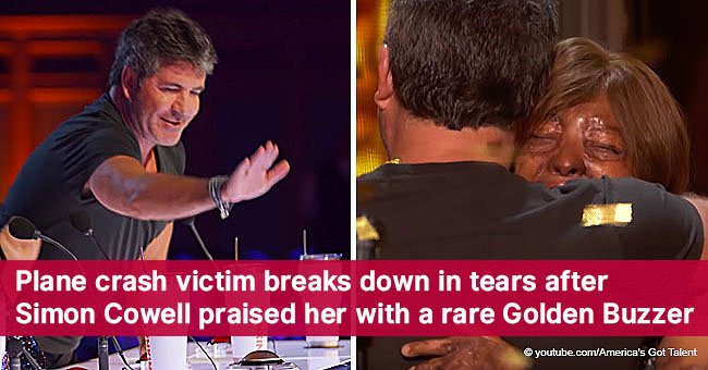 Plane crash victim breaks down in tears after Simon Cowell praised her with a rare Golden Buzzer