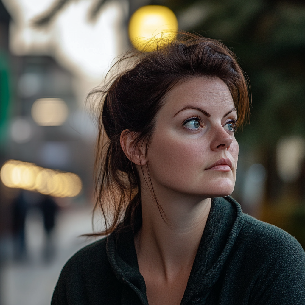 A woman is out on the street, looking at someone | Source: Midjourney