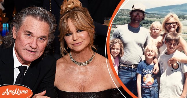 Kurt Russell (L) and Goldie Hawn attend the 74th Annual Golden Globe Awards at The Beverly Hilton Hotel on January 8, 2017 [left] Kurt Russell and Goldie Hawn together with their four children Oliver, Kate, Boston and Wyatt [right]. | Photo: Getty Images