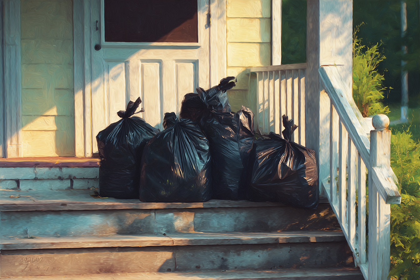 Trash bags in front of a house | Source: Midjourney