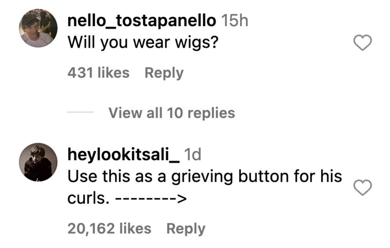 Fan comments regarding Harry Styles' shaved head. | Source: Instagram.com/Pleasing