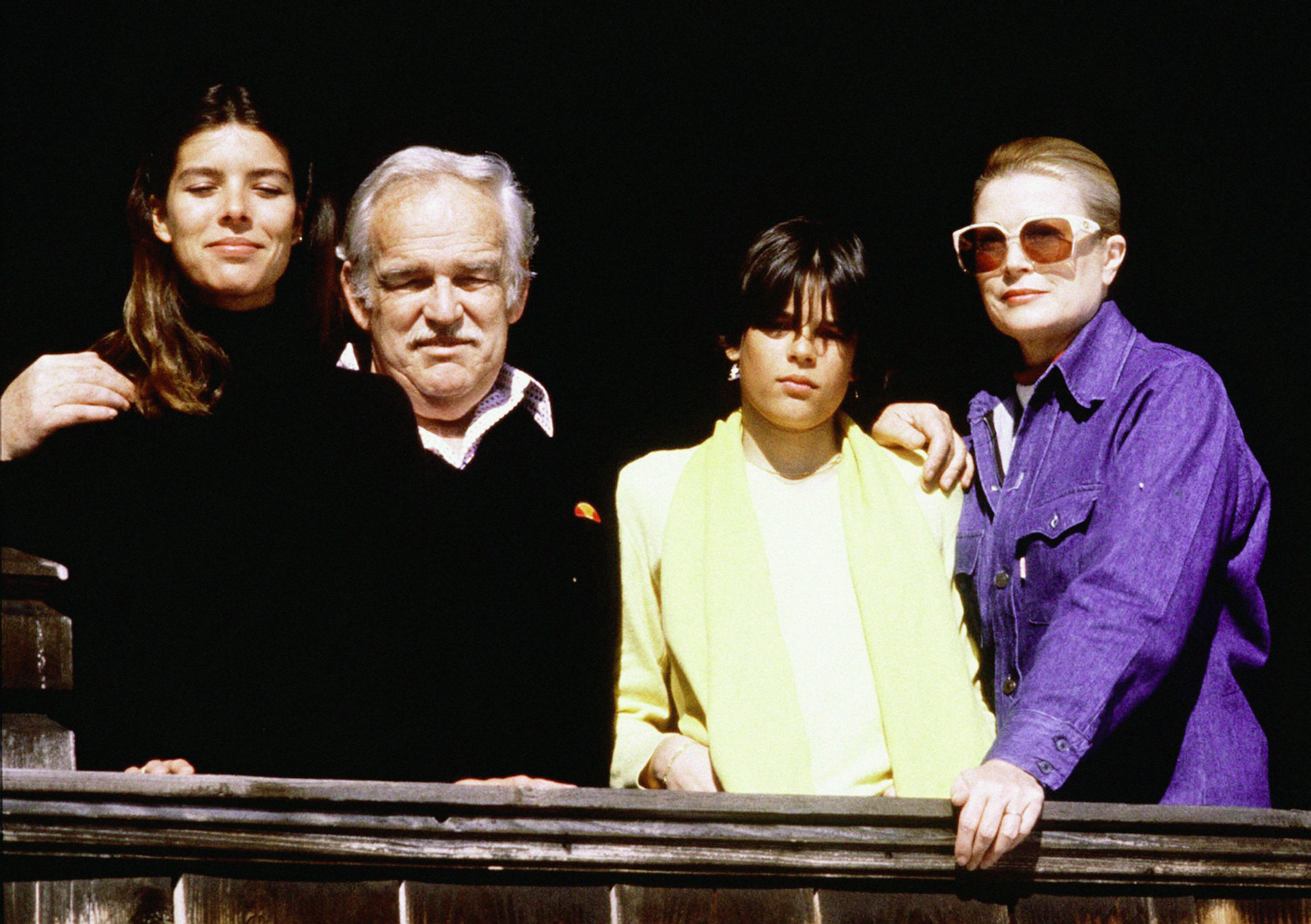 Princess Caroline, Prince Rainier III of Monaco, Princess Stéphanie and Princess Grace in Gstaad, Switzerland, in 1981. | Source: Getty Images