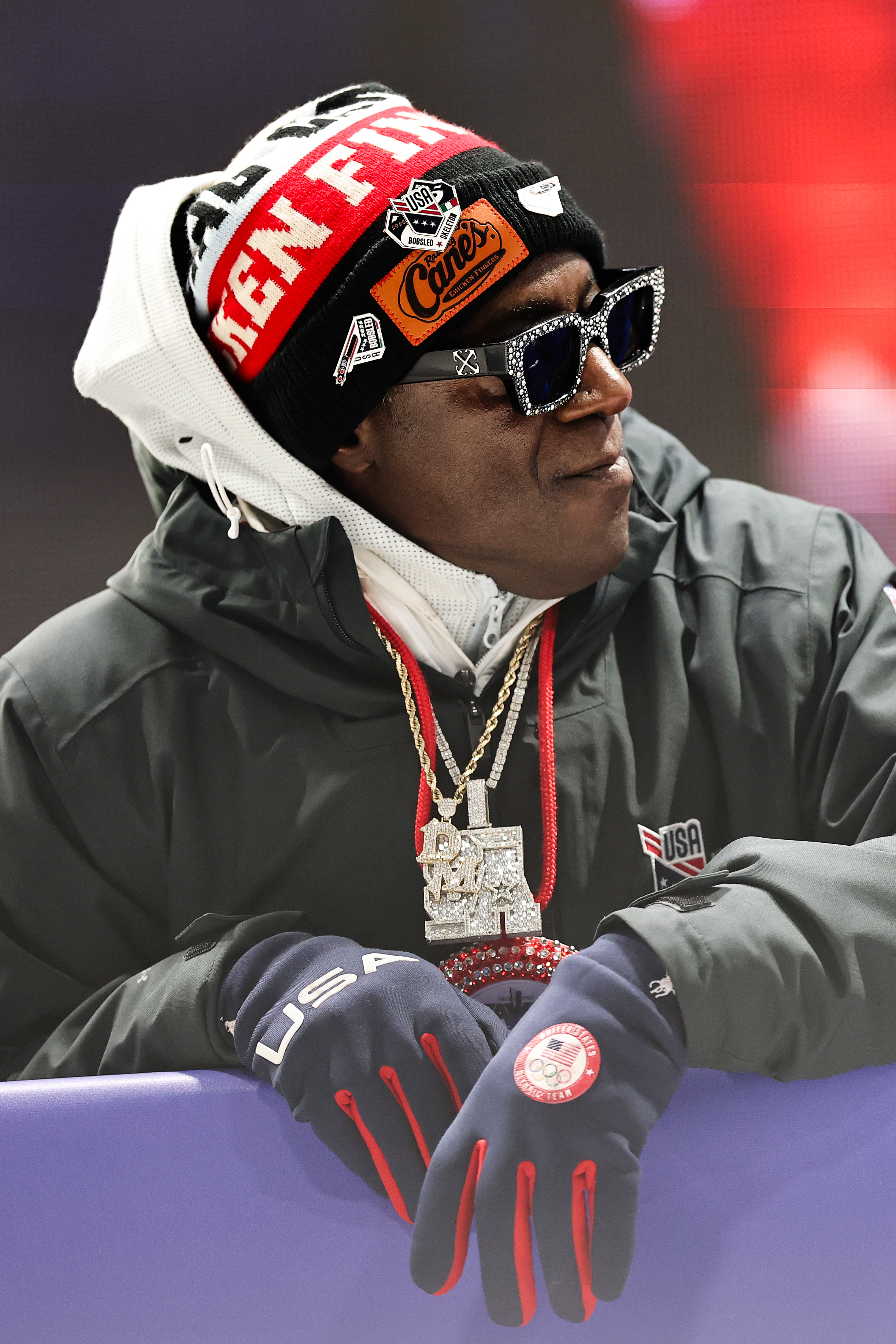 Flavor Flav attends the Skeleton Mixed Team event during the Winter Olympic Games at Cortina Sliding Centre on February 15, 2026, in Cortina d'Ampezzo, Italy | Source: Getty Images