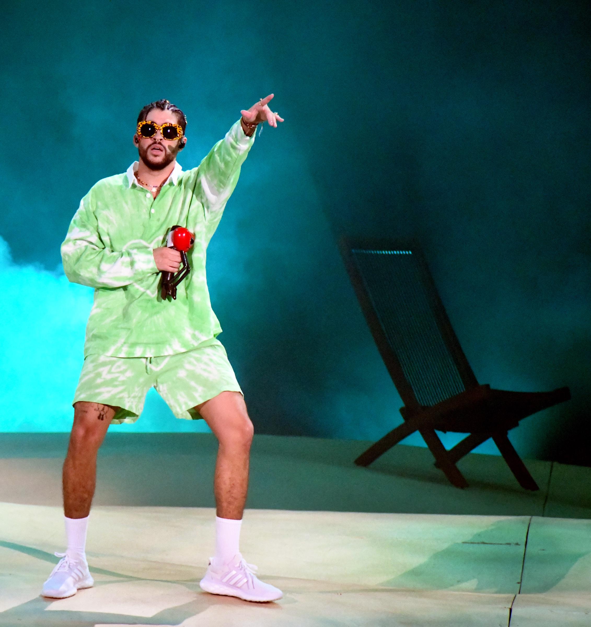 Bad Bunny performs during the "World's Hottest Tour" at Camping World Stadium on August 5, 2022 in Orlando, Florida | Source: Getty Images