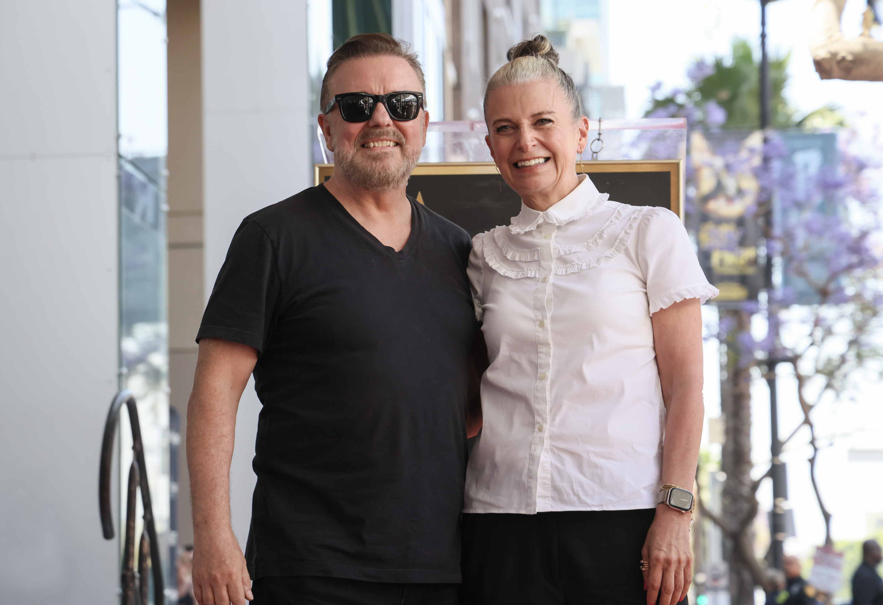 Ricky Gervais and Jane Fallon during his Star on the Hollywood Walk of Fame Ceremony on 30 May 2025 in California, United States. | Source: Getty Images