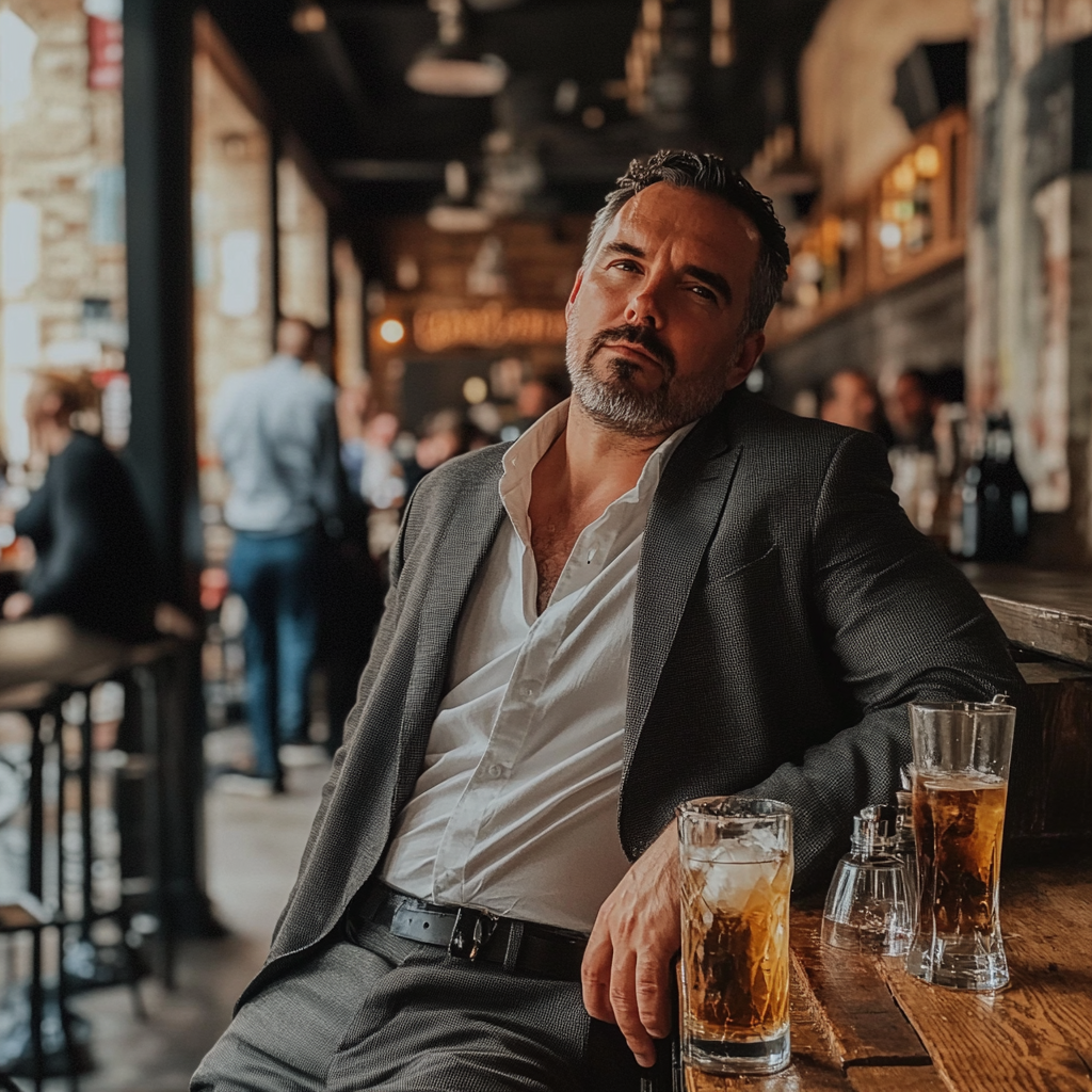 A man sitting at a table with drinks | Source: Midjourney