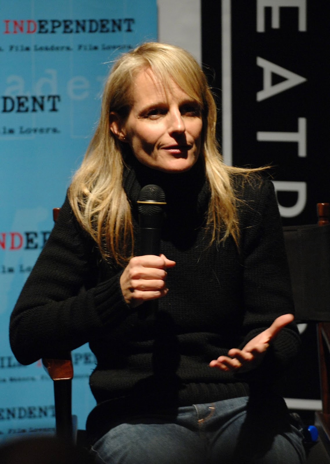 Helen Hunt speaking during a Q&A following the screening of "Then She Found Me" on April 14, 2008, in Los Angeles, California. | Source: Getty Images