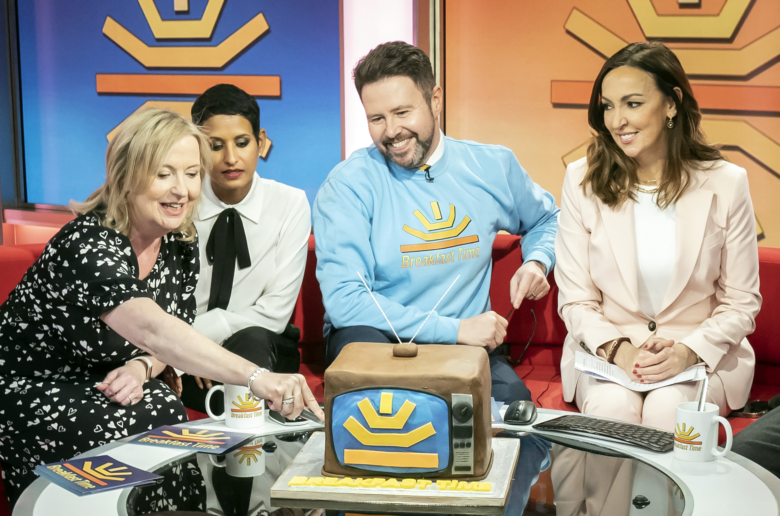 Carol Kirkwood, Naga Munchetty, Jon Kay, and Sally Nugent during the BBC Breakfast 40th anniversary special show on 17 January 2023. | Source: Getty Images