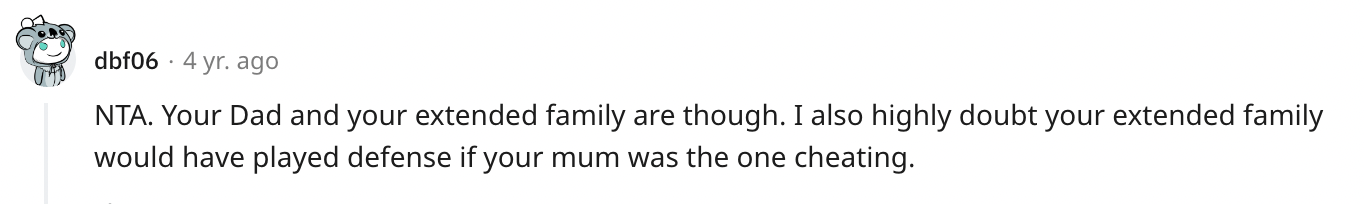 A user's comment on angry_family17's Reddit post | Source: reddit.com/angry_family17