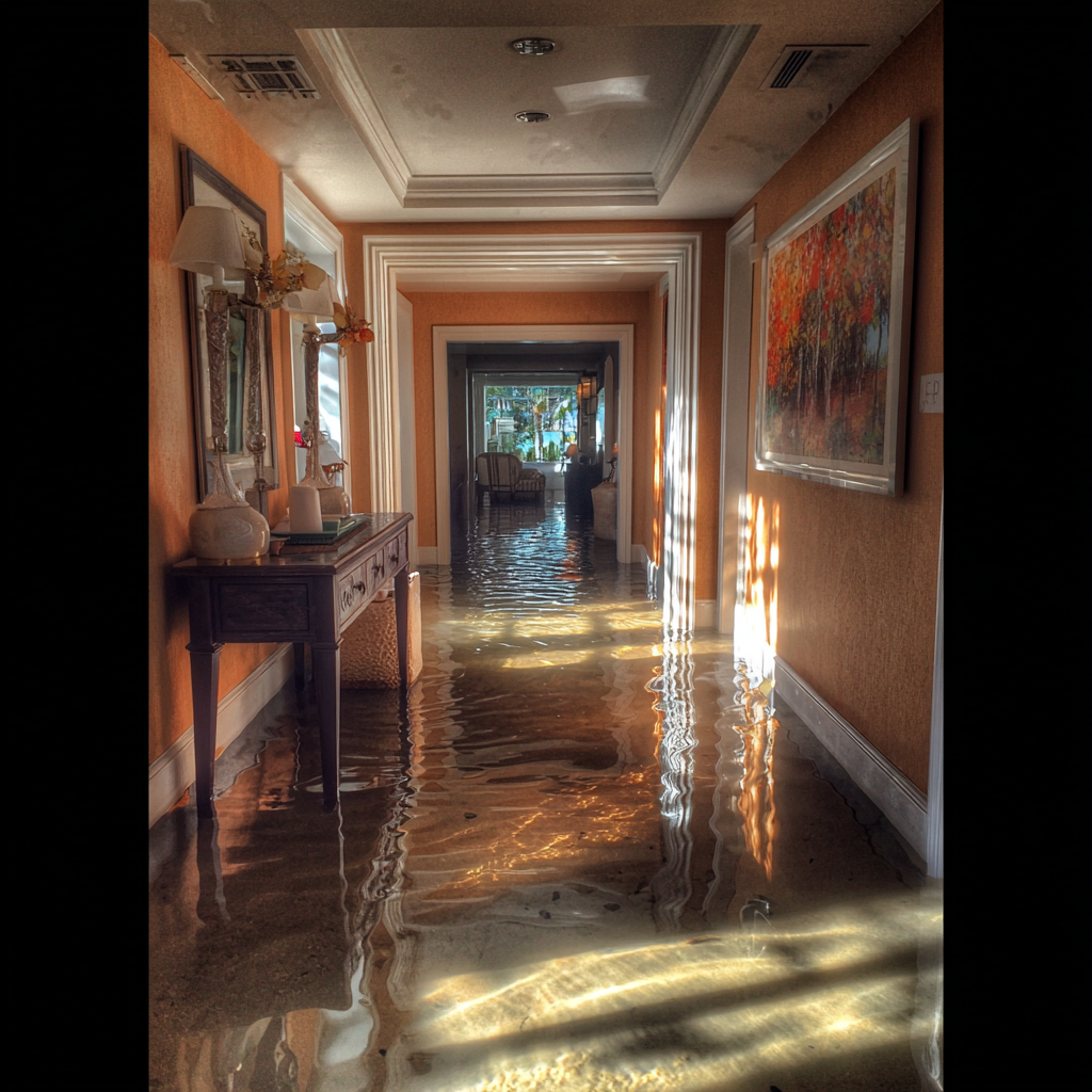 A flooded hallway | Source: Midjourney