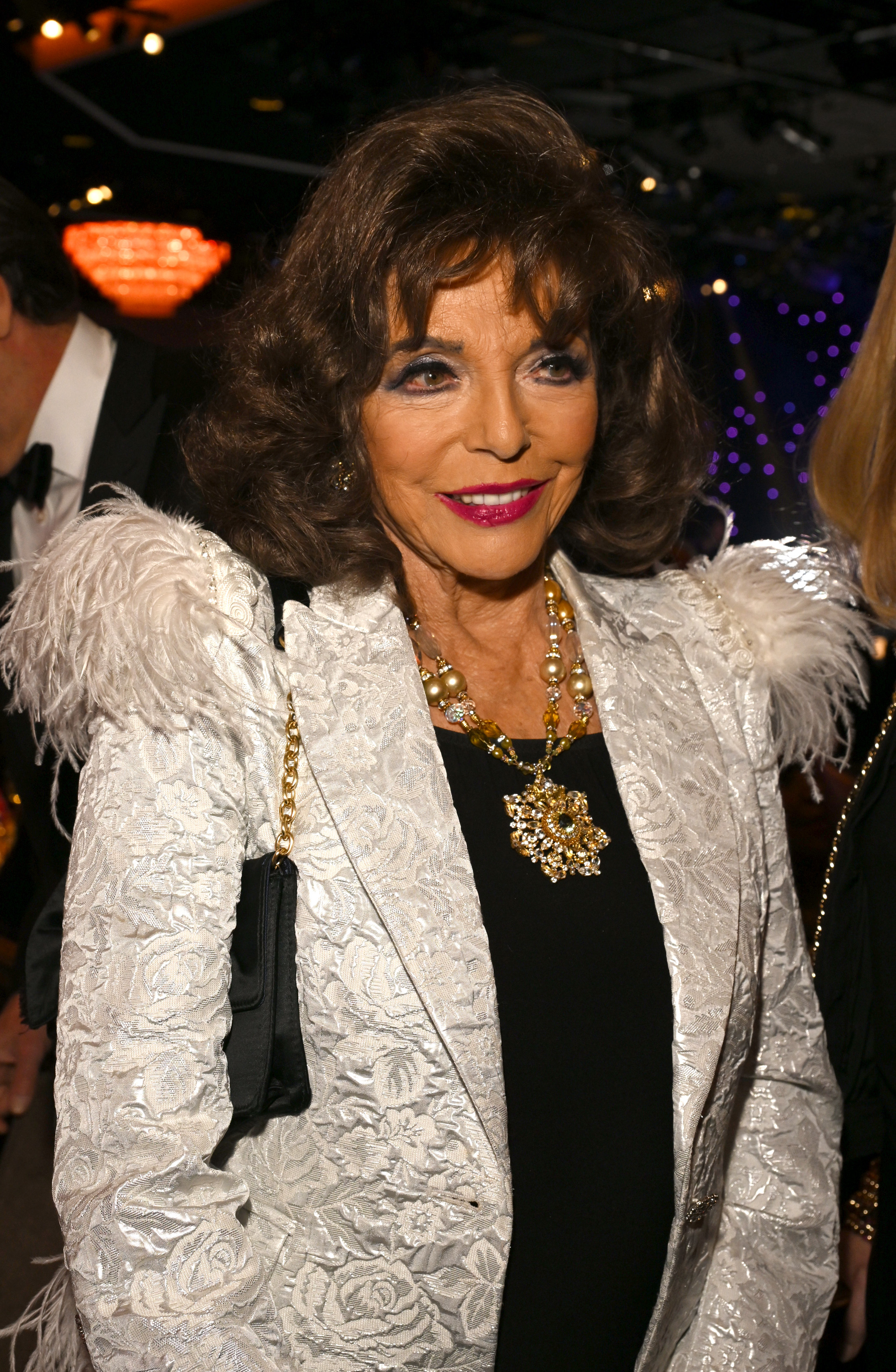 Joan Collins at the Pre-GRAMMY Gala & GRAMMY Salute to Industry Icons Honoring Jon Platt in Los Angeles, on February 3, 2024. | Source: Getty Images