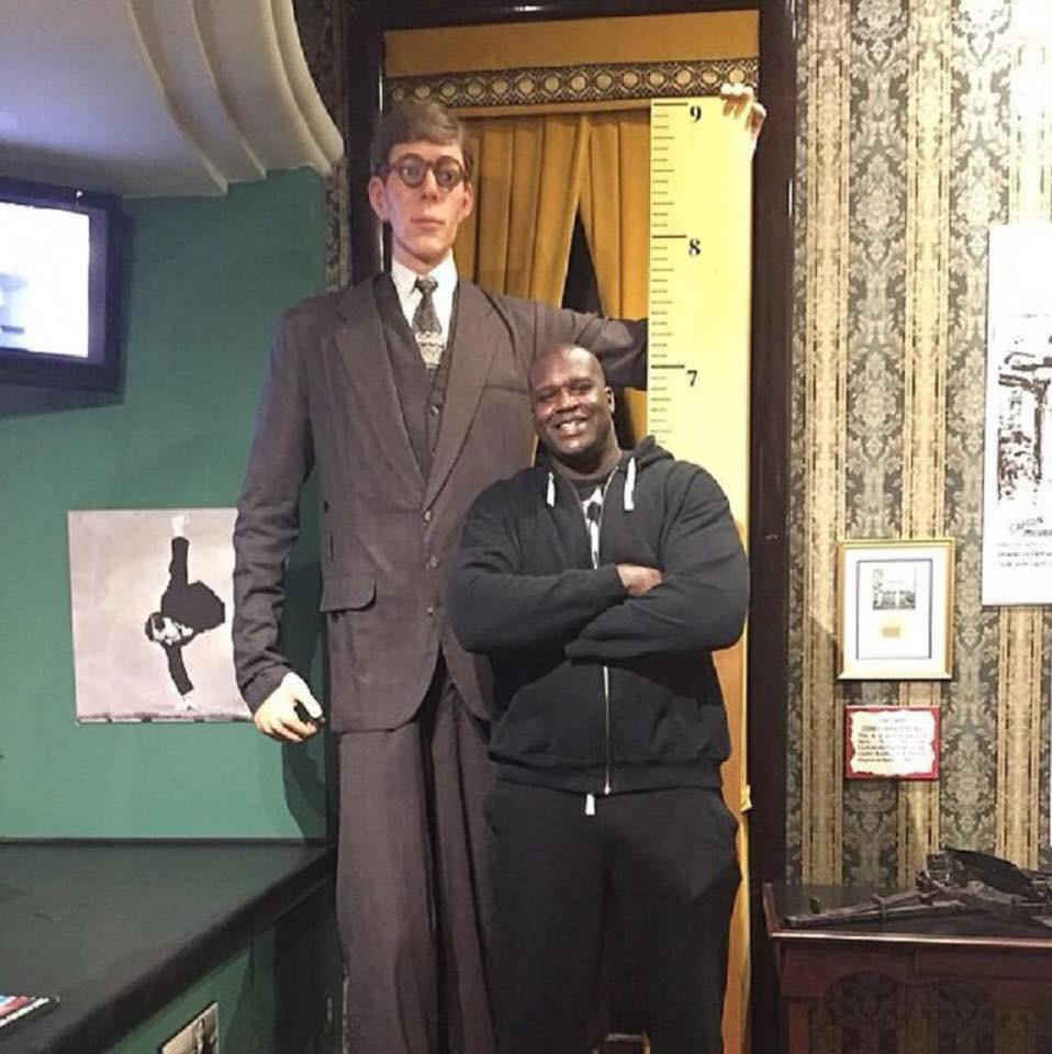wax figure of Robert Wadlow and real Shaq. Image SourcE: YouTube/Sebastian Bijan wax figure of Robert Wadlow and real Shaq. Image SourcE: YouTube/Sebastian Bijan