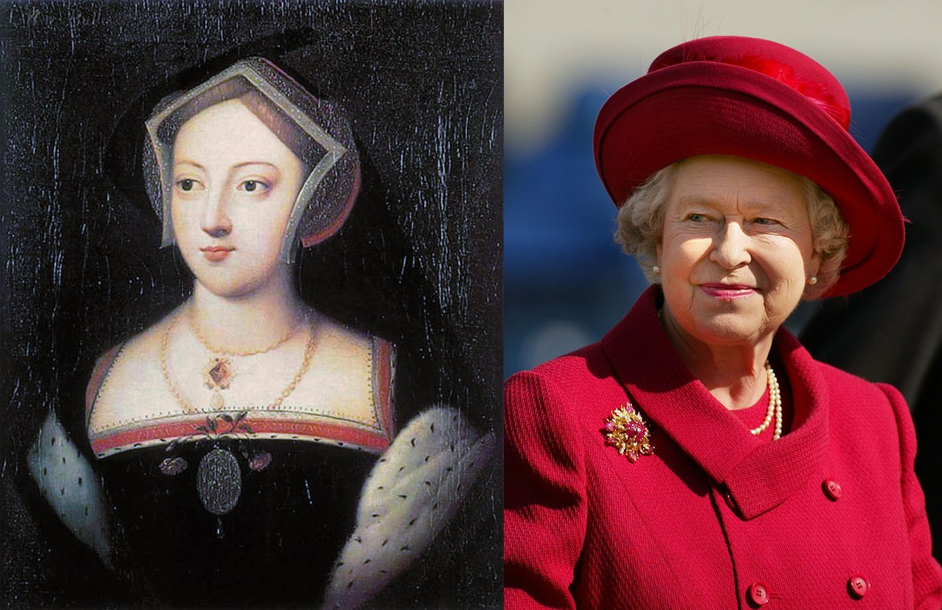 Mary Boleyn and Queen Elizabeth II. Image: Wikimedia Commons/ Getty Images.